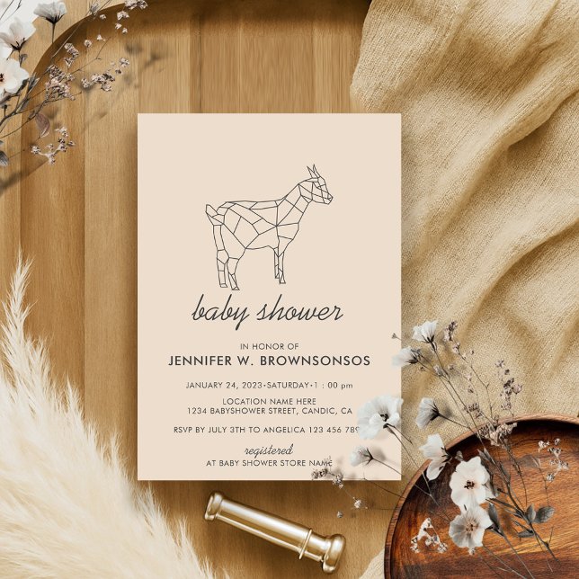 Invitation Chèvre sauvage à ligne simple beige (Créateur téléchargé)