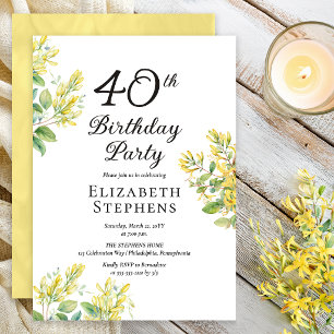 Invitation Chèvrefeuille Élégant 40e Anniversaire Fleurs Jaun