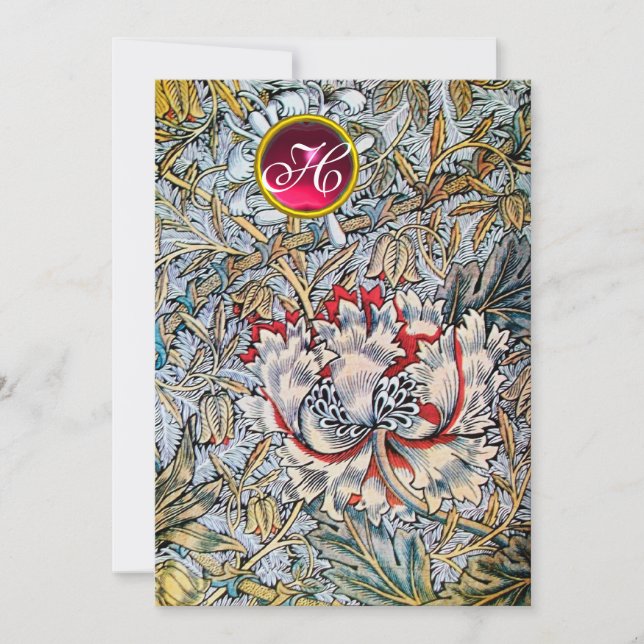 Invitation CHÈVREFEUILLE Rouge Ruby Monogram Champagne Métall (Devant)