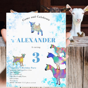Invitation Chèvres Animaux de Ferme Colorés Fête d'anniversai