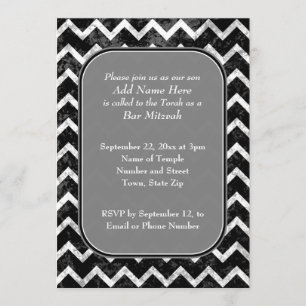 Invitation Chevron Bar Mitzvah noir et blanc Motif Grunge