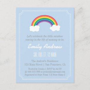 Invitation Chevron bleu et blanc, baby shower d'arc-en-ciel