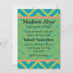 Invitation Chevron bleu et vert Off To College Party Invitati