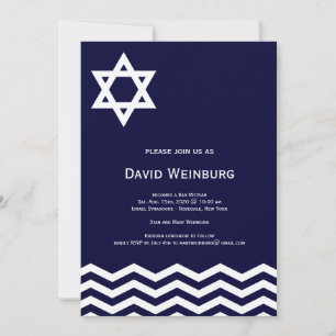 Invitation Chevron Blue Star Bar Mitzvah