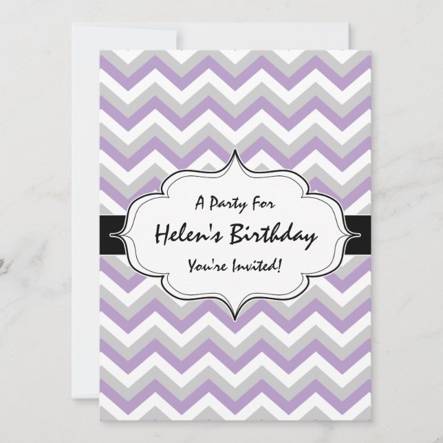 Invitation Chevron Bold Modern ZigZag Motif léger et violet (Devant)