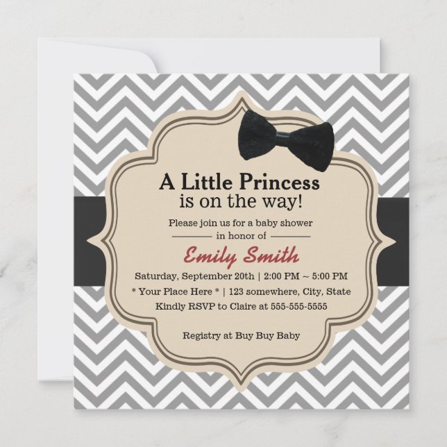 Invitation Chevron chic barre la petite princesse baby shower (Devant)