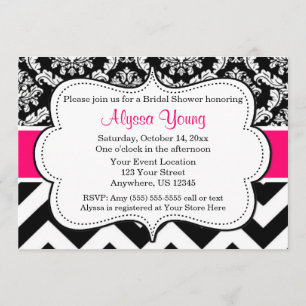 Invitation Chevron Damask noire rose