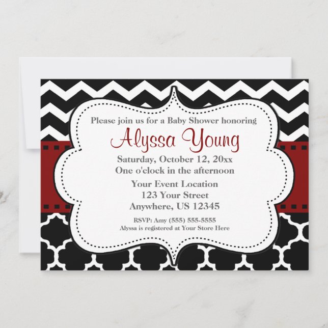 Invitation Chevron de Dark Red Quatrefoil (Devant)