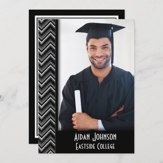 Invitation Chevron Graduation Photo Frame Invite (Devant / Derrière)