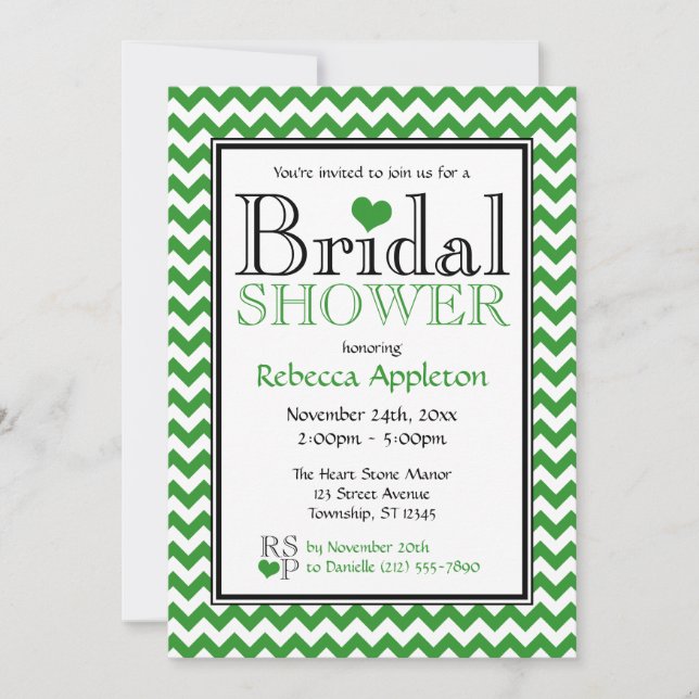 Invitation Chevron Green & White Bridal Shower (Devant)