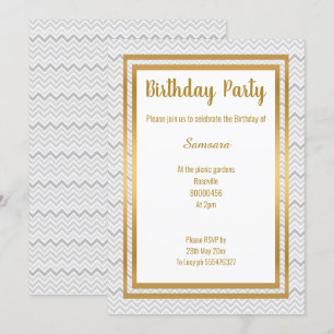 INVITATION CHEVRON GREY LAYER OR TOUTE OCCASION ANNIVERSAIRE