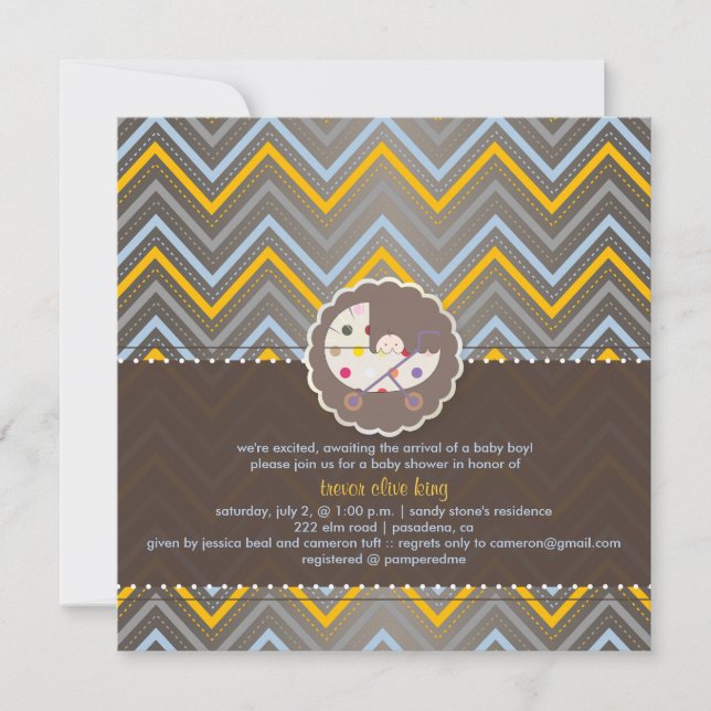 Invitation chevron/jaune+bleu/baby shower/DO-IT-YOURSELF (Devant)