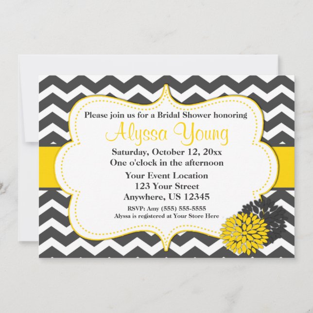 Invitation Chevron jaune gris foncé (Devant)