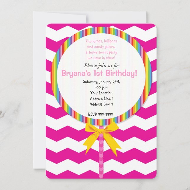 Invitation Chevron Lollipop Candy Anniversaire Fête Invitatio (Devant)