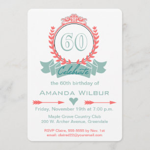 Invitation Chevron moderne Coral Blue 60e anniversaire Invita