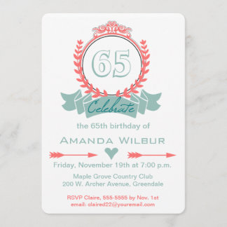 Invitation Chevron moderne Coral Blue 65e anniversaire Invita