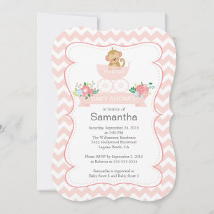 Invitation Chevron Monkey Dans Le Baby shower Carriage Girls