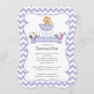 Invitation Chevron Monkey Dans Le Baby shower Carriage Girls