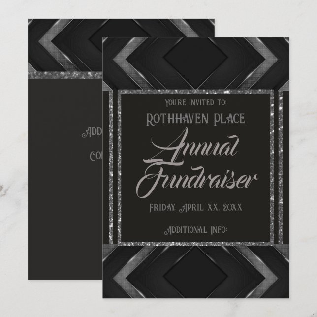 Invitation Chevron noir et gris (Devant / Derrière)