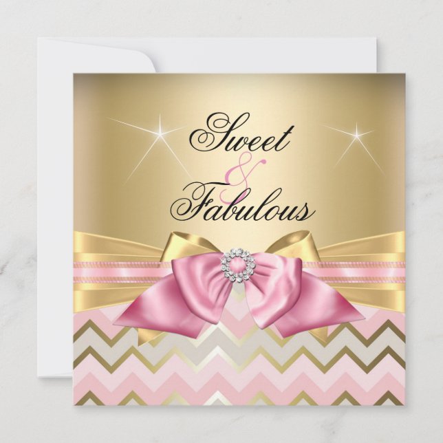 Invitation Chevron or rose doux et fabuleux Anniversaire 2 (Devant)