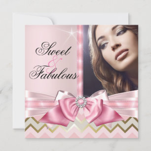 Invitation Chevron or rose doux et fabuleux Anniversaire 3