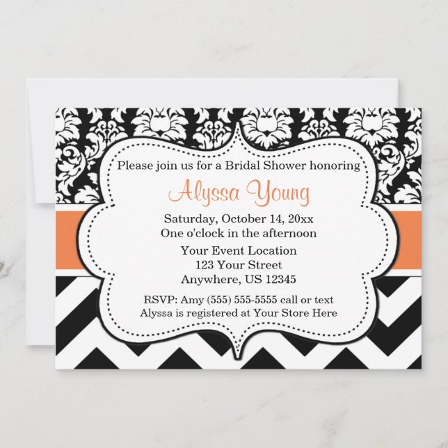 Invitation Chevron Orange et Black (Devant)