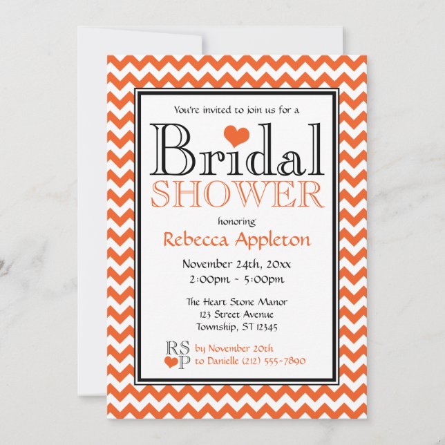 Invitation Chevron Orange & White Bridal Shower (Devant)