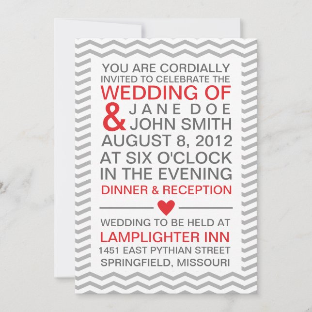 Invitation Chevron parfait/rouge et gris de zigzag (Devant)