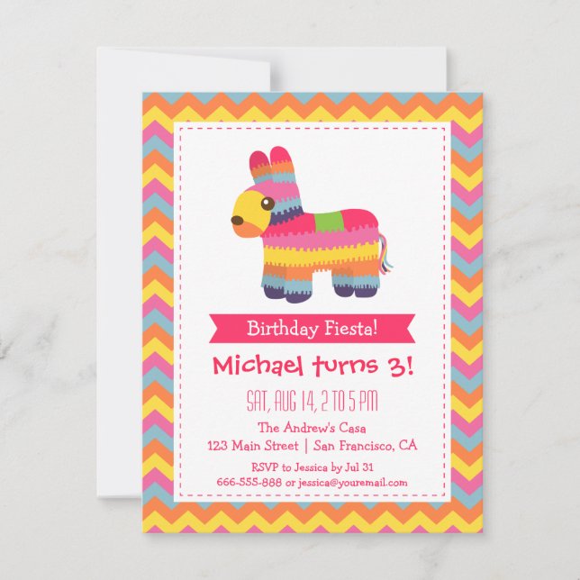 Invitation Chevron Pinata Fiesta mexicaine pour l'anniversair (Devant)