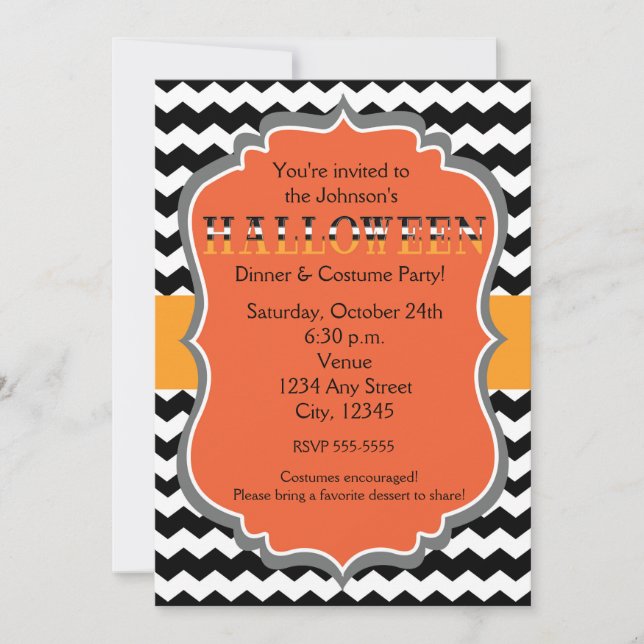 Invitation Chevron pour la soirée costumée de dîne (Devant)