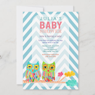 Invitation Chevron Rainbow Owens in Tree Baby shower Invitati