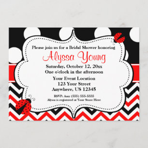 Invitation Chevron Red Black Ladybug