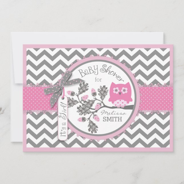Invitation Chevron rose Baby shower d'impression (Devant)