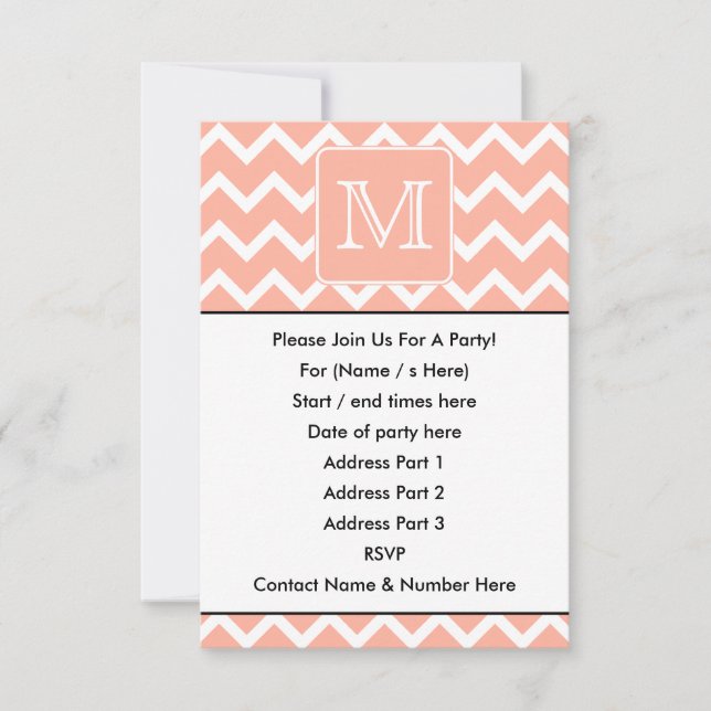 Invitation Chevron rose et blanc de corail avec le monogramme (Devant)