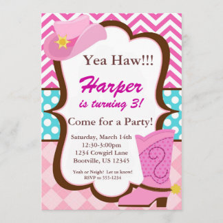 Invitation Chevron rose, points bleus, anniversaire de botte