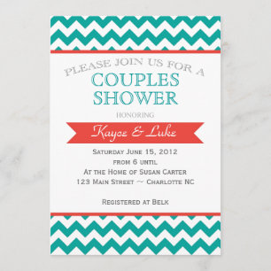 Invitation Chevron Shower Coral and turquoise