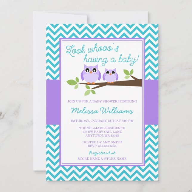 Invitation Chevron Turquoise Chevron Girl Baby shower (Devant)