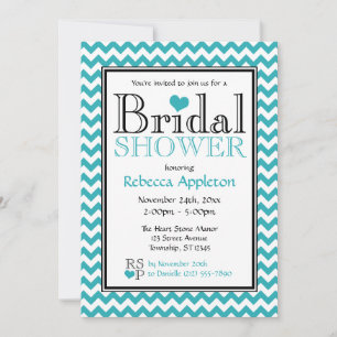 Invitation Chevron Turquoise & White Bridal Shower