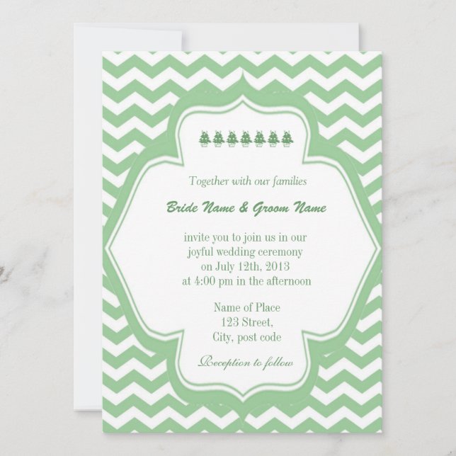 Invitation Chevron vert citron tendance, mariage classique (Devant)