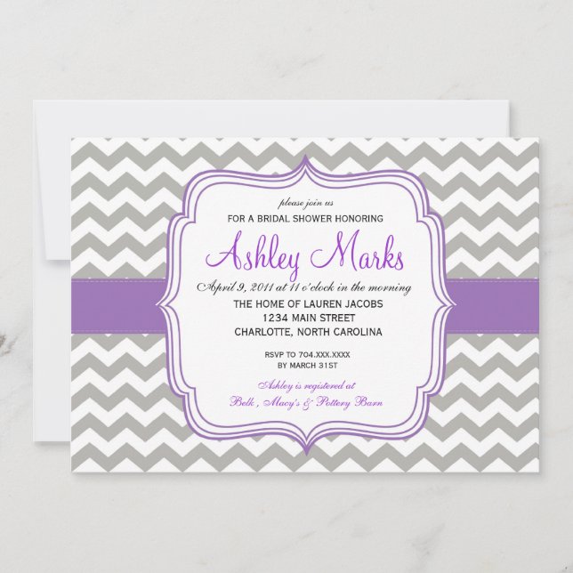Invitation Chevron violet et gris (Devant)