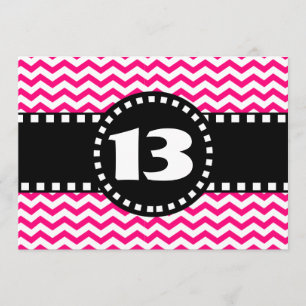 Invitation Chevrons Hot Pink 13e anniversaire V01R