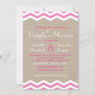 Invitation Chevrons roses sur Burlap Couple's Shower Invitati