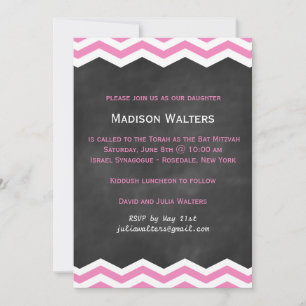 Invitation Chevrons roses sur Chalkboard Bat Mitzva Invitatio
