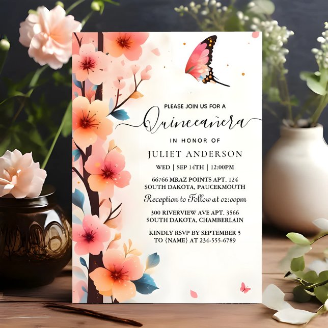 Invitation Chez Wood Tree Rose Girl Cherry Blossom Quinceaner (Créateur téléchargé)