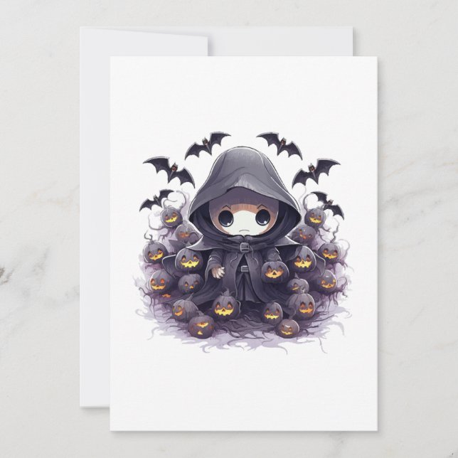 Invitation Chibi Grim Reaper Halloween - Fantastique sombre a (Devant)