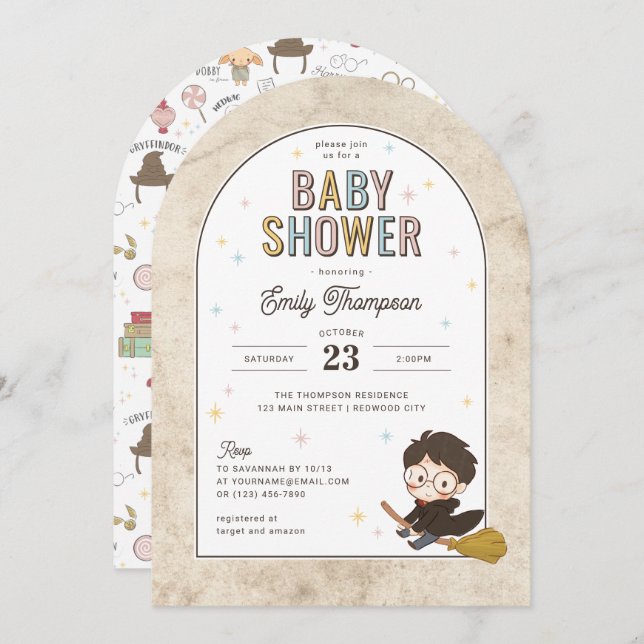 Invitation Chibi Harry Potter Wizard Baby Shower (Devant / Derrière)
