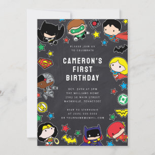 Invitation Chibi Justice League Enfants Chalkboard Anniversai