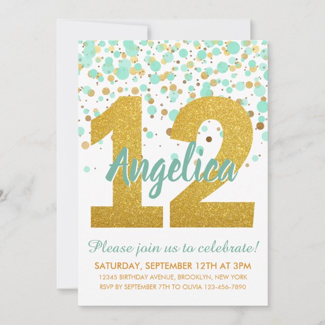 Invitation Chic 12ème anniversaire Monnaie Parties scintillan (Devant)