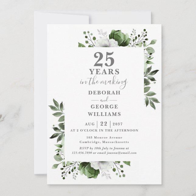 Invitation Chic 25e anniversaire Mariage Monogramme Floral (Devant)
