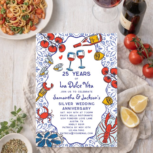 Invitation Chic 25th Wedding Anniversary Italian Dinner Party (Créateur téléchargé)